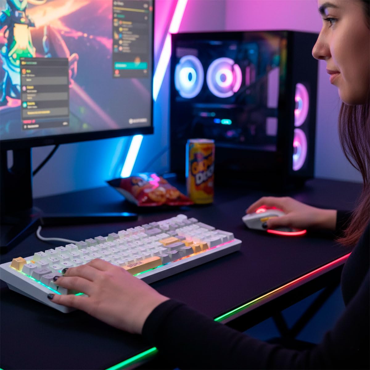 Basher Kit Gamer RGB para PC con Teclado Full Size de 102 Teclas Antighosting y Mouse de hasta 7200 dpi, Control de Volumen, Iluminación LED y Conexión USB BASH-6000