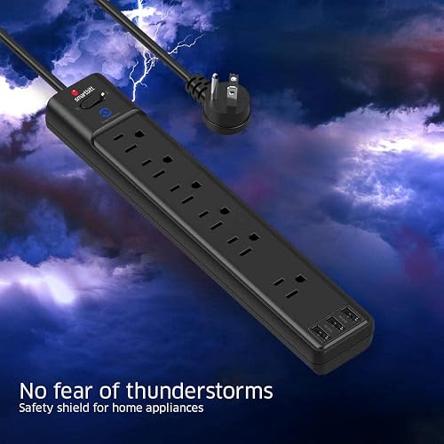 Smartbitt Supresor de Picos de Voltaje - Protector contra sobretensiones, 6 Contactos y 3 Puertos USB Tipo A