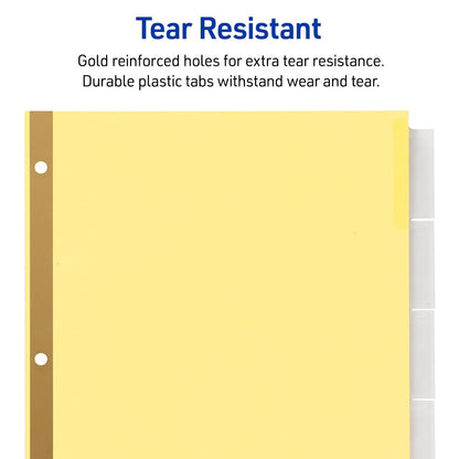 Avery 11113 - Divisores insertables para carpeta de 3 anillos, juego de 5 pestañas, pestañas grandes transparentes, papel pulido con refuerzo dorado, 24 juegos, ideal para organizar proyectos