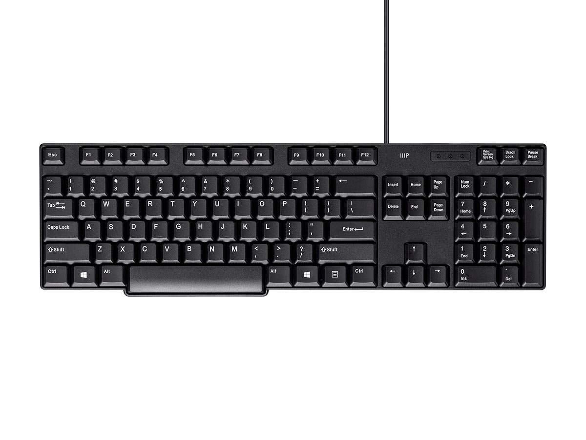 Monoprice Mono USB Keyboard - Black, Spill Resistant Membrane, Comfortable, Standard Layout - Workstream Collection