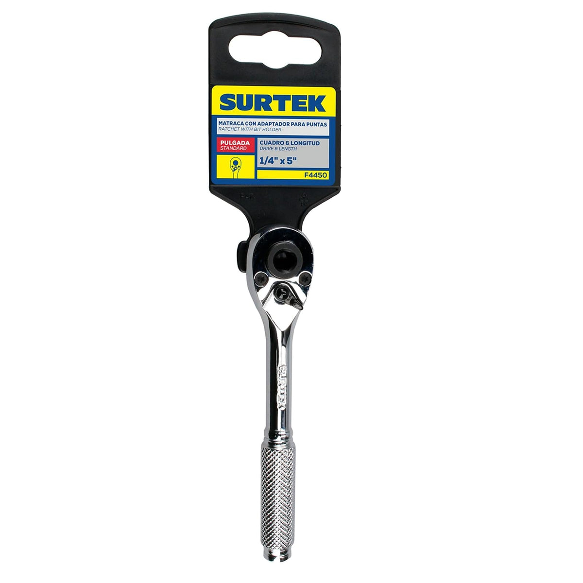 Surtek F4450 Matraca para dado cuadro de 1/4", cabeza tipo pera punta hexagonal