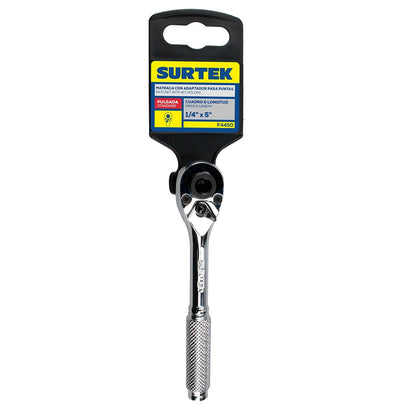 Surtek F4450 Matraca para dado cuadro de 1/4", cabeza tipo pera punta hexagonal