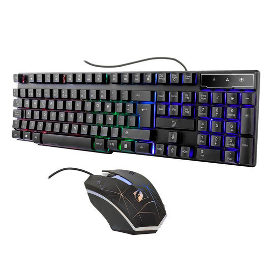 Green Leaf 18-8306 Kit Multimedia Teclado y Mouse Tipo Gamer Alambricos, Luz Led Colores, Negro