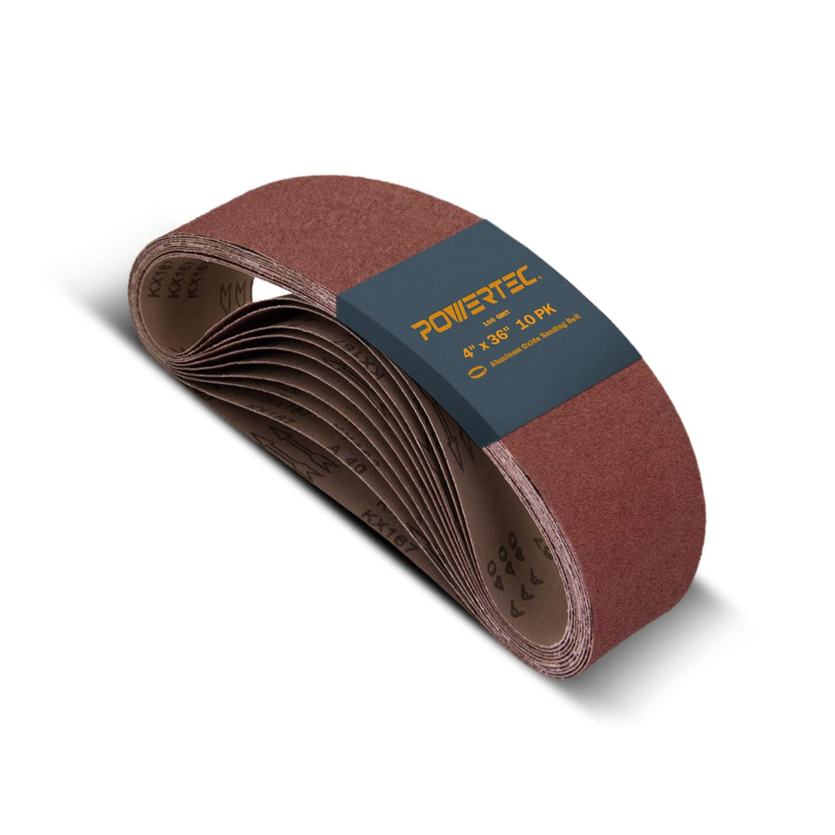POWERTEC 10 correas de lijado de 4 x 36 pulgadas, óxido de aluminio de grano 100, correas de lijado de 4 x 36 pulgadas para cinturón de sobremesa y lijadora de disco, papel de lija para carpintería