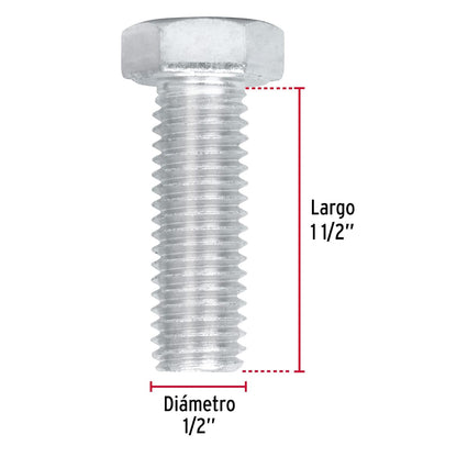 Fiero TORM-1/2X1-1/2, Tornillo acero galvanizado tipo máquina 1/2x1 1/2", 30 pzas