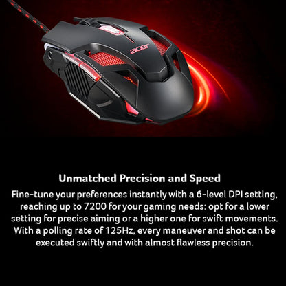 acer Mouse Nitro Gaming | Hasta 7200 dpi, conexión USB, 7 luces RGB