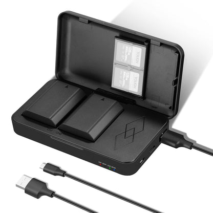 NEEWER 2280mAh NP-FZ100 Juego de Cargador de Batería de Repuesto,2 Baterías y 1 Estuche de Carga de Doble Canal USB Compatible con Sony A7 III A7 IV A1 A9 II A9 A7S III A7R IV A7R III A7C A6600