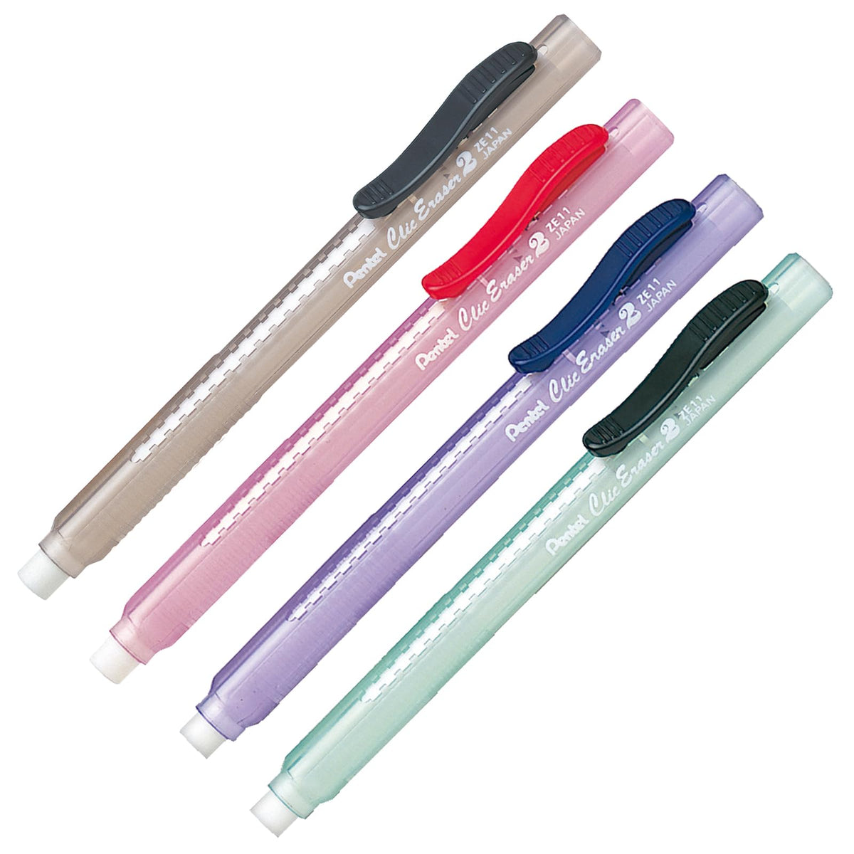 Pentel ZE21TBP3M Clic Eraser Grip Retractable Eraser with Grip, Assorted Barrels, 4 Pack