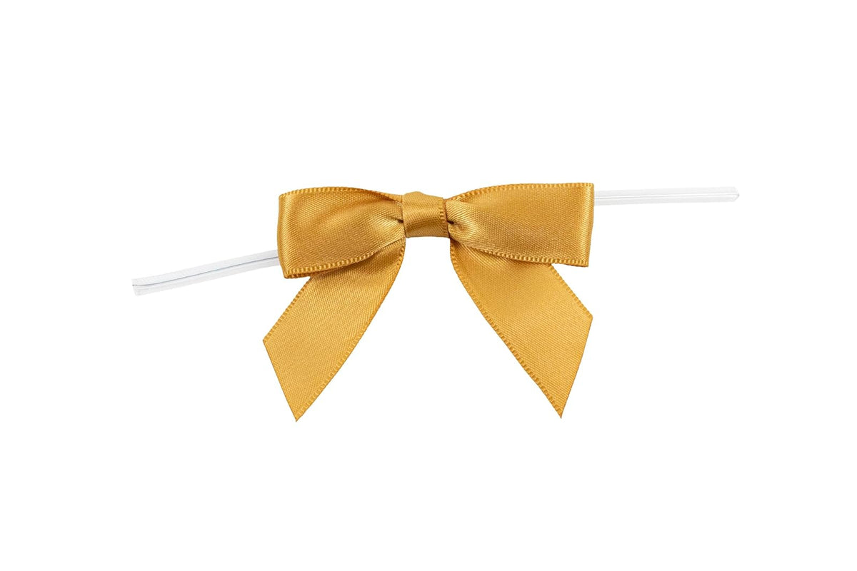 Reliant Ribbon 100 Piece Bow 2.5 Span X 1.75 Tails Twist Tie Ribbon, Old Gold, 5/8" - Old Gold - 5 - 8"