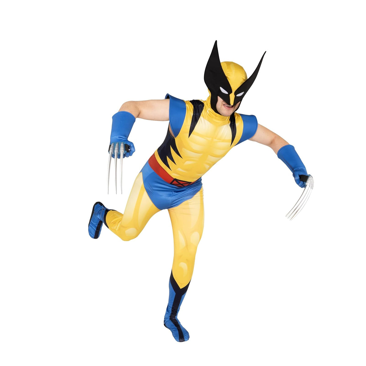 MARVEL Wolverine - Disfraz oficial de lujo Zentai de Halloween para adultos, traje de elastano elástico de dos vías con guantes y garras