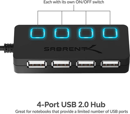 SABRENT HUB USB 2.0 4 Puertos con SWITCHES