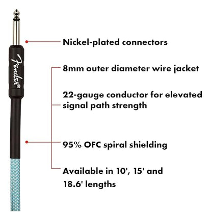 Fender Professional Series Cable para Guitarra Tweed, Recto/Recto, 15 Pies, Color Daphne Blue