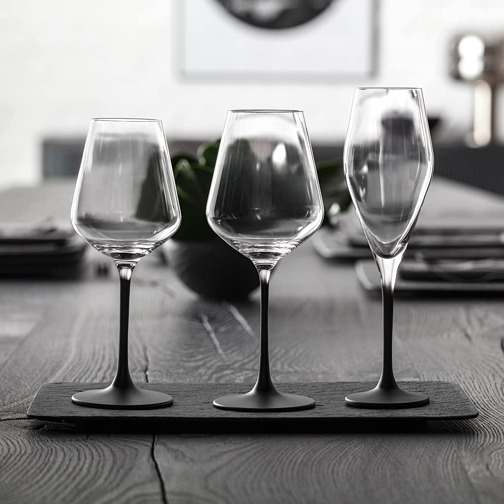 Villeroy & Boch Manufacture Rock - Juego de 4 vinos blancos, vidrio de tallo negro, apto para lavaplatos