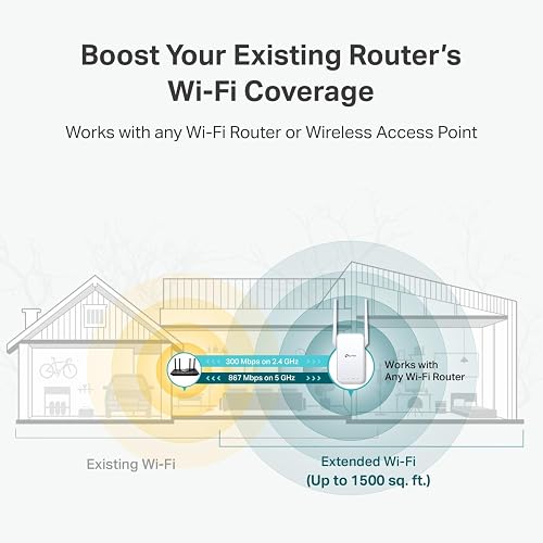 TP-Link RE315 Repetidor WiFi de Banda Dual AC1200, hasta 867 Mbps en 5GHz, Cubre hasta 1500 pies Cuadrados y 25 Dispositivos