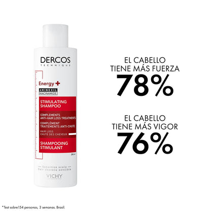 Vichy Dercos Energy+ Shampoo Dermatológico Anti-Caída y Estimulante 200ml | Trata la Caída y Estimula Crecimiento del Cabello, con Aminexil y Niacinamida, Aporta Fuerza y Volumen
