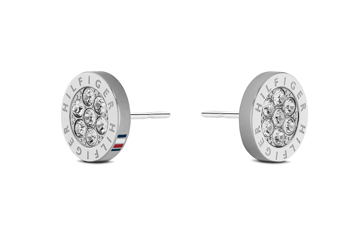 Tommy Hilfiger - Aretes para Mujer 2780565 - Acero Inoxidable Plateado con Cristales - Diseño de Tuerca Elegante