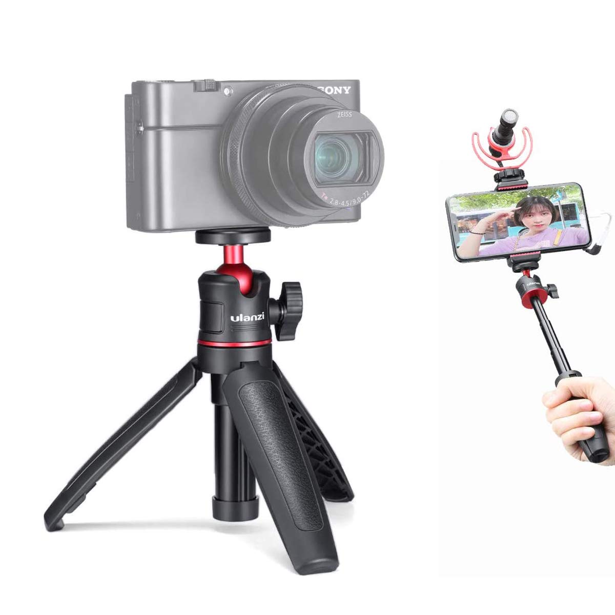 ULANZI MT-08 - Varilla de extensión para iPhone 11 Pro MAX Samsung Cámara Sony Canon Nikon Vlogging Smartphone teléfono Celular Negro/Rojo