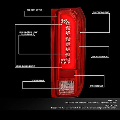 DNA Motoring TL-F15094-LED-3D-CH-RD Conjunto Luz Trasera LED 3D Lado Conductor/Pasajero Rojo para Ford F150 90-96 F250 90-97 F350 90-97 Bronco 90-96