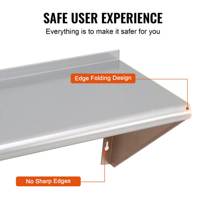 VEVOR Estante de Pared de Acero Inoxidable 915x305x63 mm Estante Flotante con Soporte Triangular Carga Máxima de 113 kg Estantería de Pared para Libros Portarretratos Plantas Oficina Baño Cocina