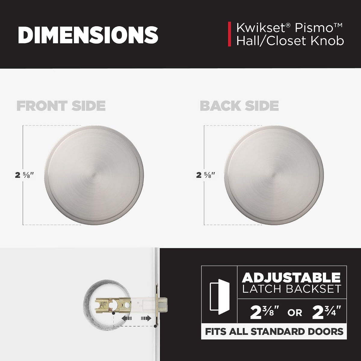 Kwikset Pismo - perilla para puerta (níquel satinado), Pasaje, Níquel Satinado