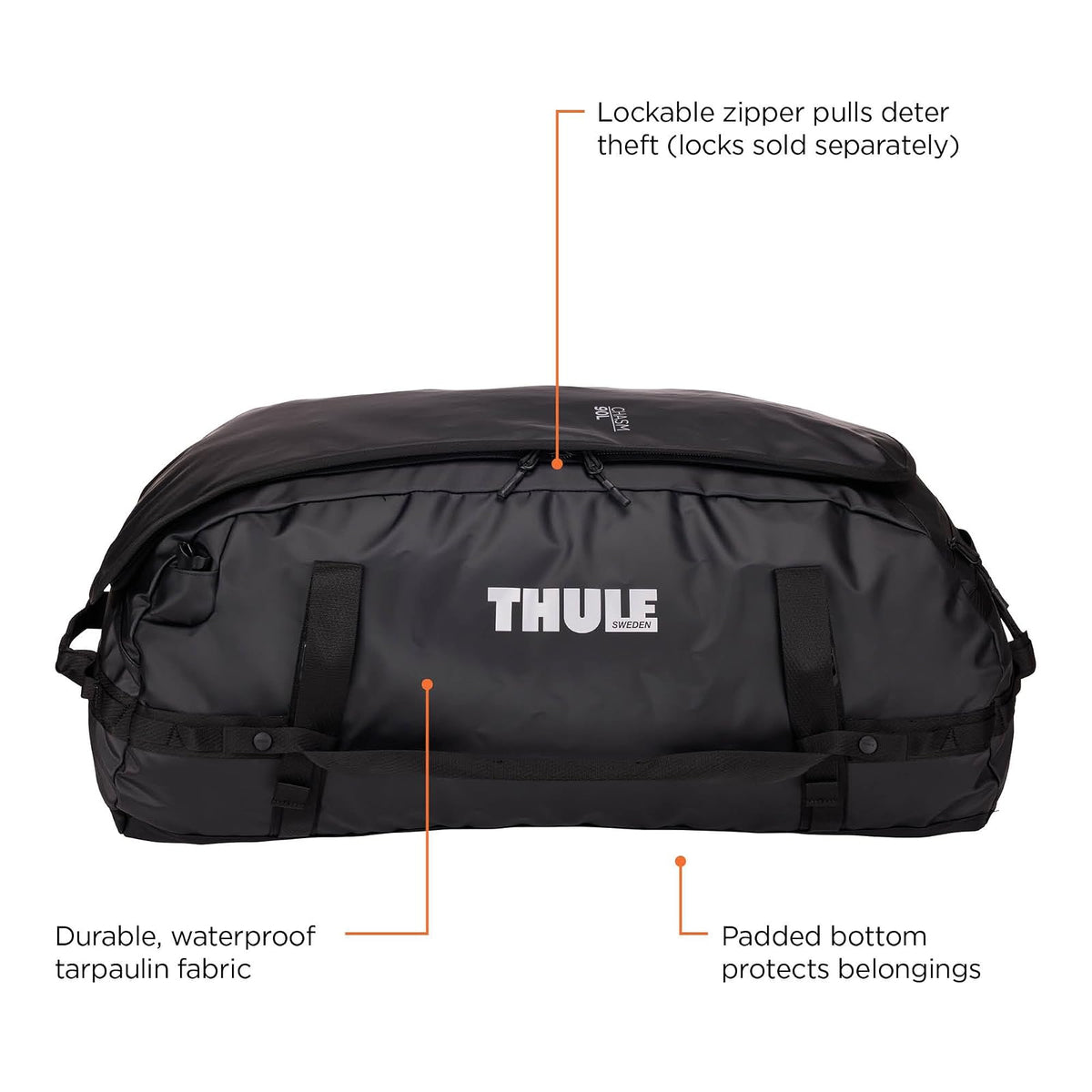 Thule Chasm Maleta de Viaje 90L | Negra, lona robusta resistente a la intemperie, correas convertibles a mochila, impermeable
