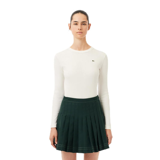 Lacoste - Playera de Manga Larga de algodón Acanalado para Mujer