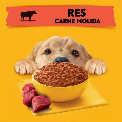 Pedigree Alimento Húmedo para Perros Adultos, Sabor Res Carne Molida 375 Gr, Paquete De 24 Latas