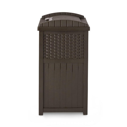 Suncast - Escondite de Basura Comercial para Exteriores de 33 galones con Tapa para Bolsas de Basura de 30 a 33 galones para cochera, Patio Trasero o jardín, café