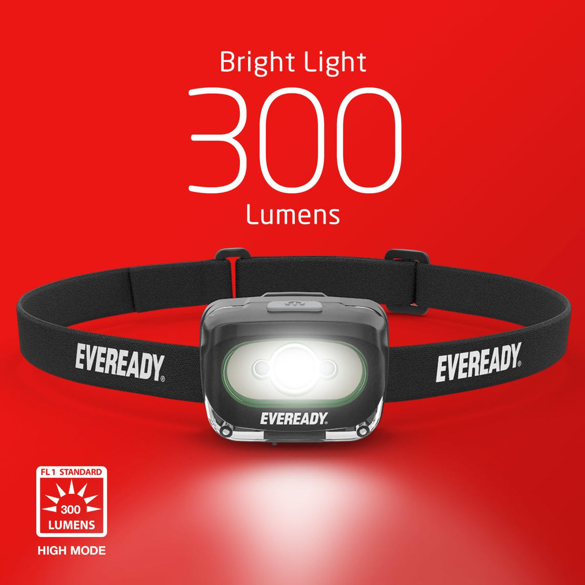 Eveready Value - Linterna Frontal Recargable IPX4, Resistente al Agua, Lente irrompible, luz LED para Exteriores y de Emergencia, Cable USB Incluido, Negro