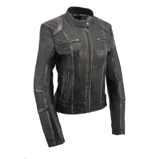 Milwaukee - chamarra de piel para mujer, color negro