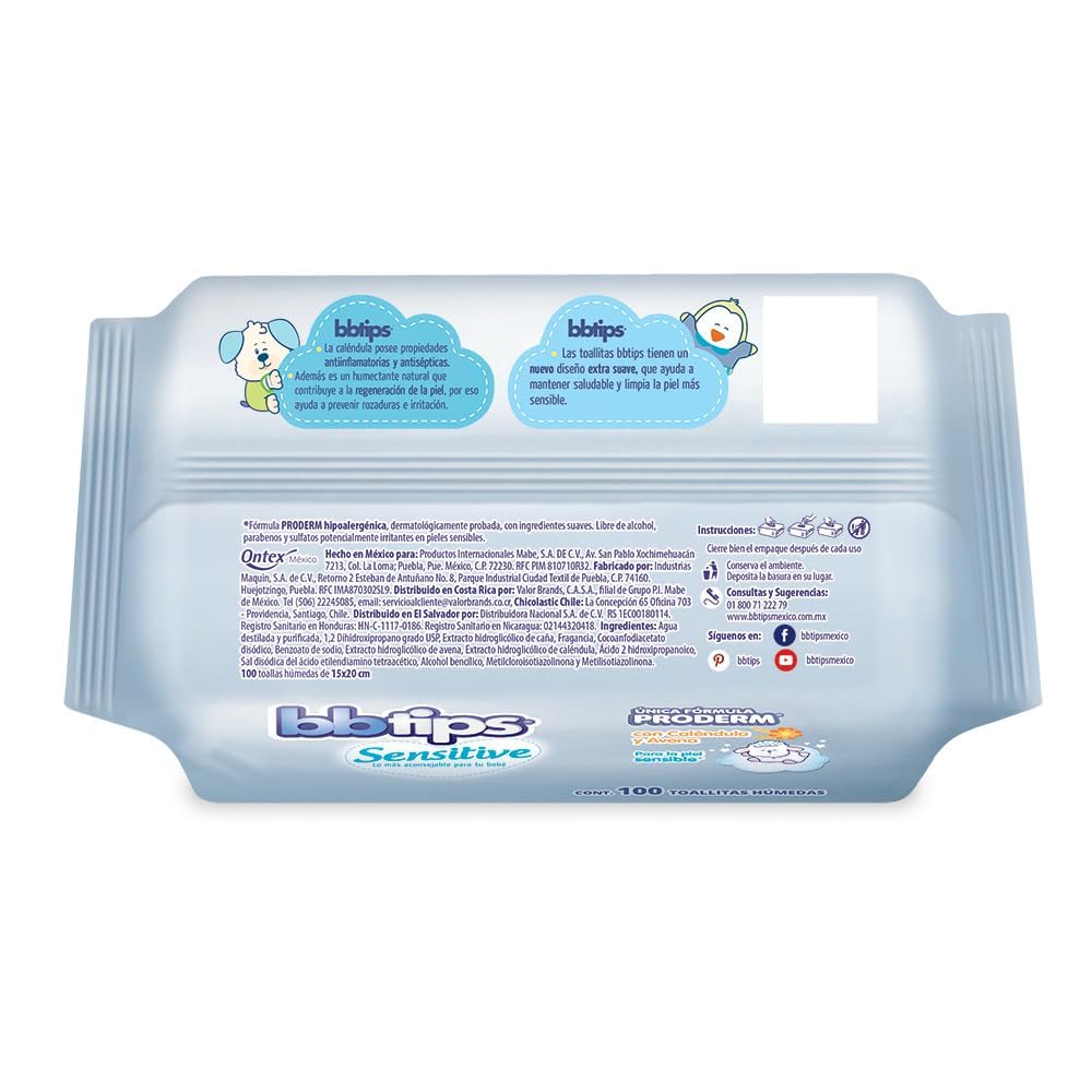 BBtips Sensitive Toallitas Húmedas, Caja con 12 paquetes x 100 piezas, 1200 toallitas