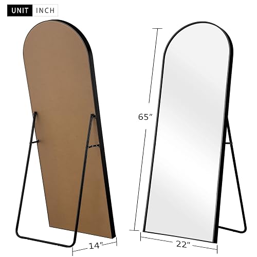 NeuType Espejo arqueado de Longitud Completa para Colgar o apoyado contra la Pared, Espejo de recámara Grande de Gran tamaño, Espejo de Piso, Marco Fino de aleación de Aluminio, Negro, 65 x 22