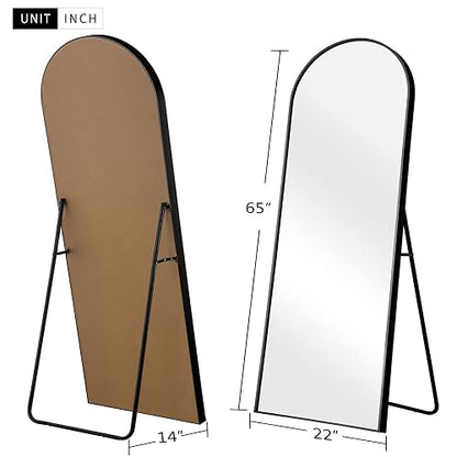NeuType Espejo arqueado de Longitud Completa para Colgar o apoyado contra la Pared, Espejo de recámara Grande de Gran tamaño, Espejo de Piso, Marco Fino de aleación de Aluminio, Negro, 65 x 22