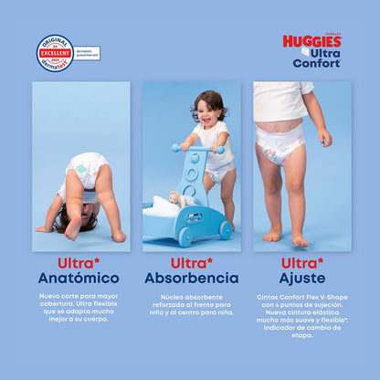 Huggies UltraConfort Pañal Desechable para Bebé, Etapa 3, Niño, Caja con 180 Piezas, Ideal para Bebés de 7 a 10 kg