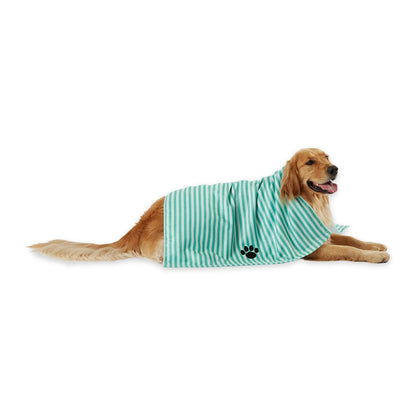 Bone Dry Toalla de Microfibra Bordada para Mascota, 112 x 70 cm - Grande - Aqua a rayas
