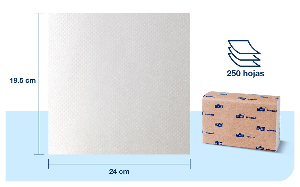 Tork Toallas de Papel Interdobladas para Manos Hoja Simple – Toalla para Dispensador Institucional 100% Reciclada, 21x14 cm, Blanca – Caja 8 Fajillas x 250 Hojas (2,000 Hojas)