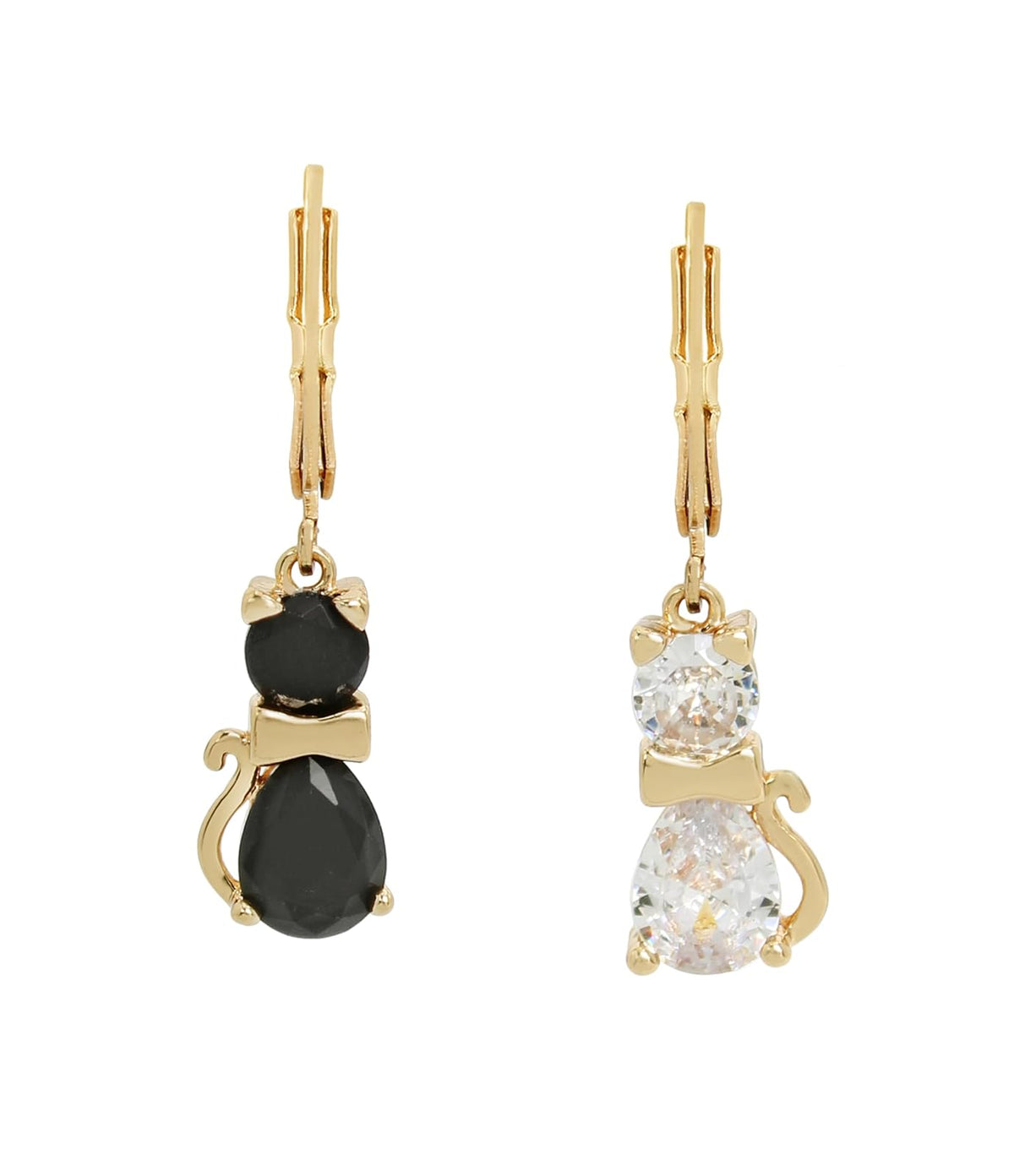 Betsey Johnson - arete de gota con diseño de gato de circonita cúbica, color vidrio/negro, Una talla, Metal, Circonia cúbica