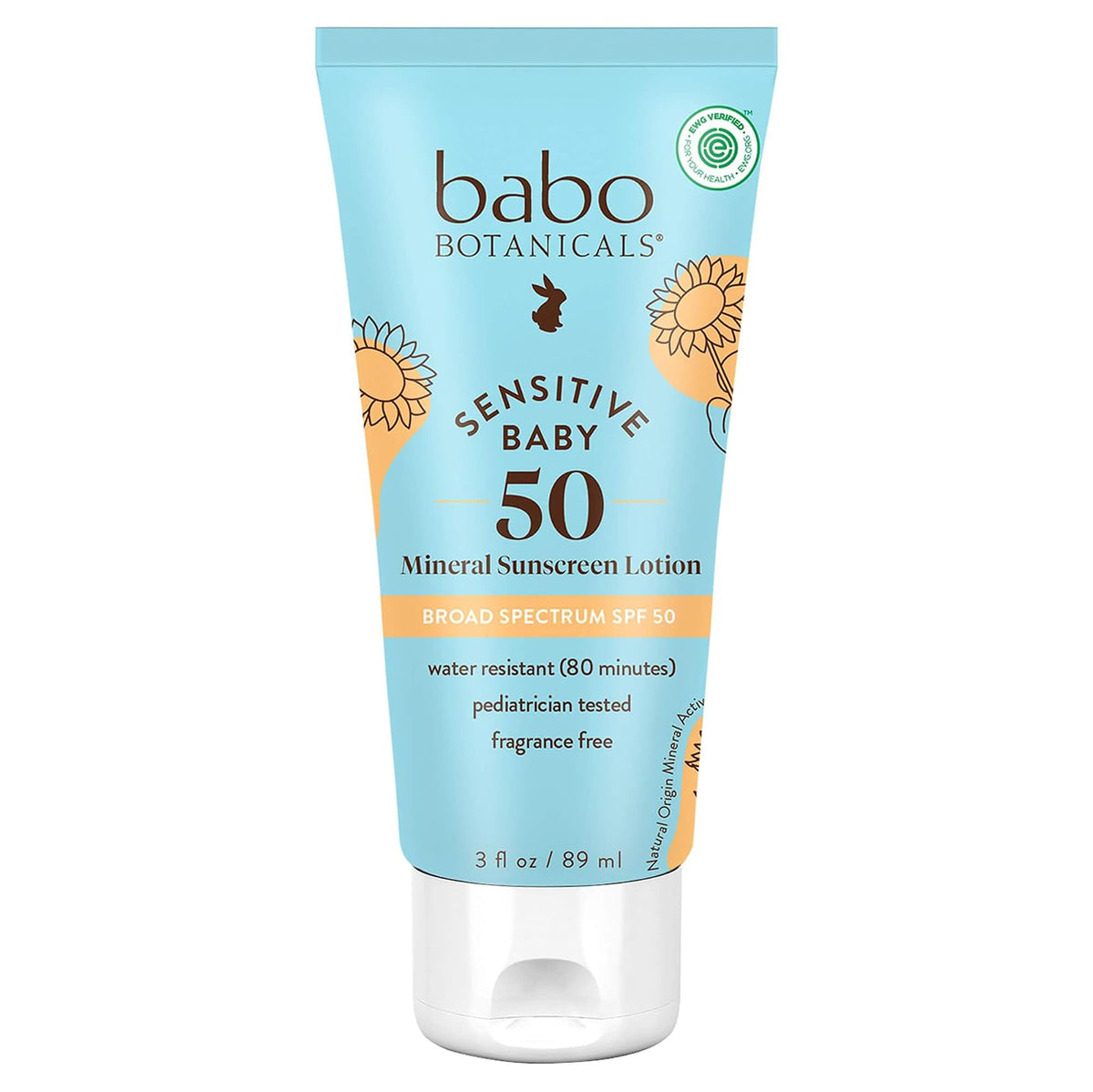 Babo Botanicals Baby Skin Spf 50 Mineral Sheer & Gentle Sunscreen Fragrance Free Lotion, 3 Fl Oz, Unscented, 3 Fluid Ounce