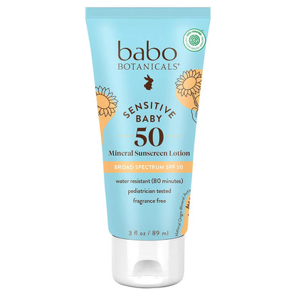 Babo Botanicals Baby Skin Spf 50 Mineral Sheer & Gentle Sunscreen Fragrance Free Lotion, 3 Fl Oz, Unscented, 3 Fluid Ounce