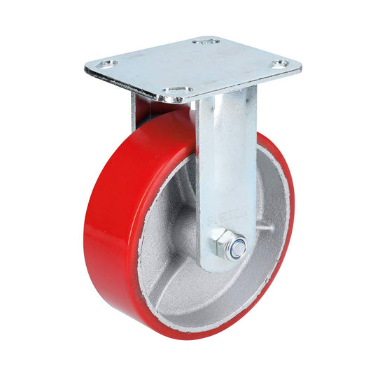 Surtek RP10F Rodaja de fierro con poliuretano rojo fija 4"