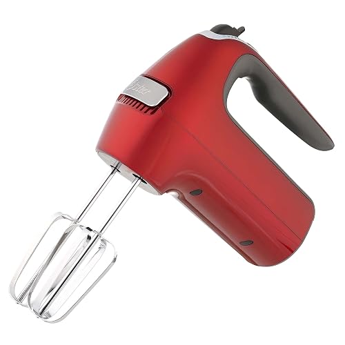 Oster Batidora de Mano 320 W con 7 Velocidades y Función Turbo | Prepara merengues y masas para galletas, incluye batidores y ganchos amasadores, almacenamiento práctico, rojo, FPSTHM360R