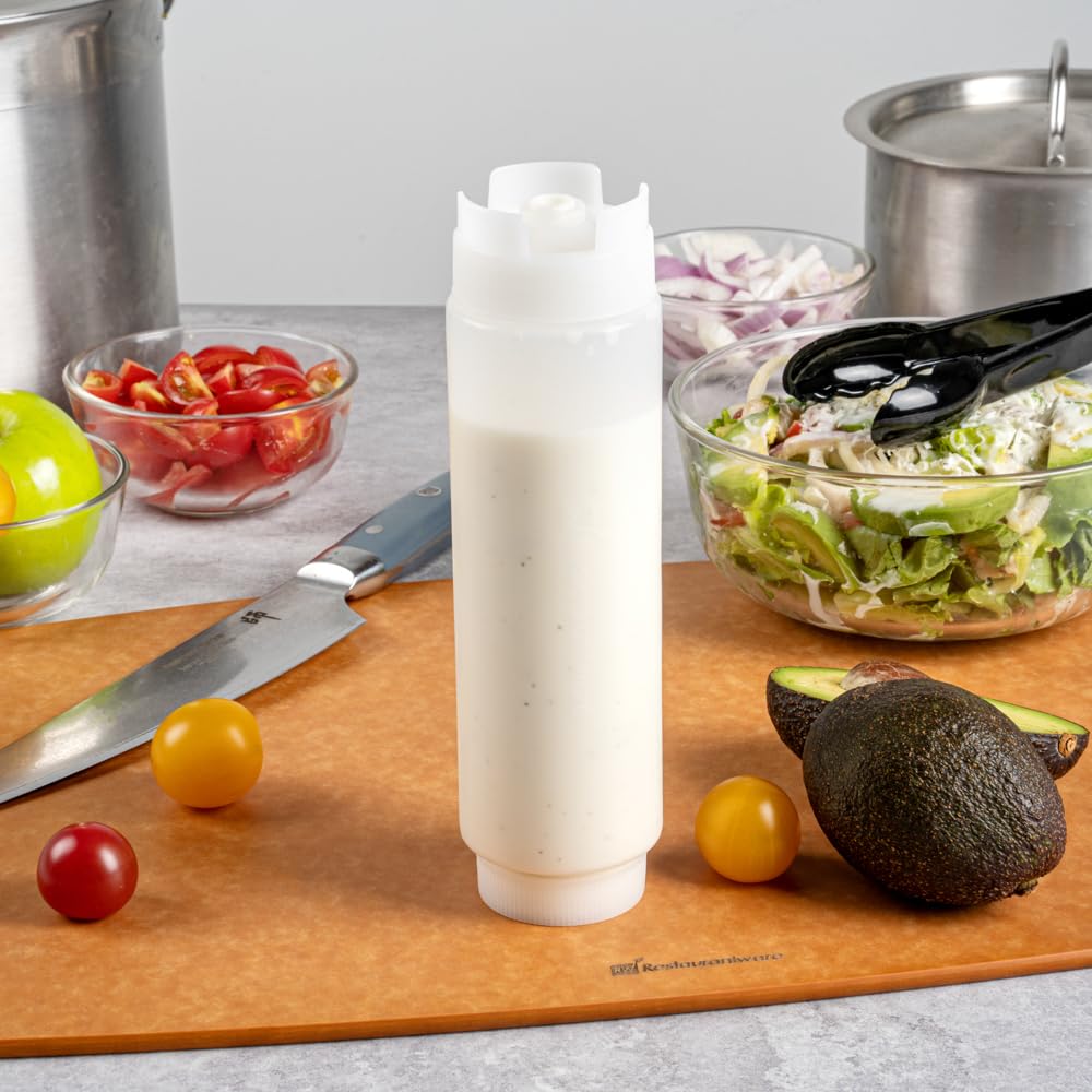 Restaurantware First In First Out Botella Exprimidora | 16 oz, 6 tapas recargables, punta dispensadora de precisión, flexible de plástico, para condimentos