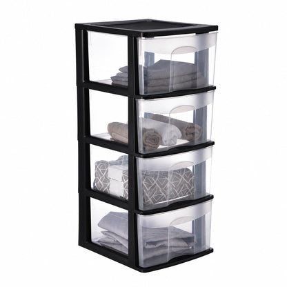 Italhome Cajonera ONYX 4 de Plástico Negra con 4 Cajones Transparentes, Organizador Multiusos para Recámara, Oficina o Cocina