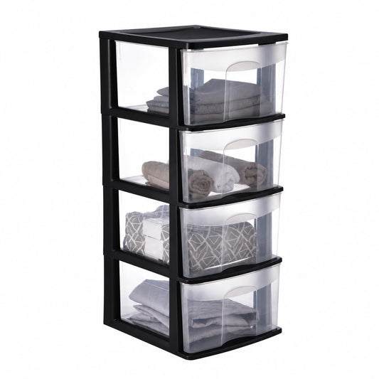 Italhome Cajonera ONYX 4 de Plástico Negra con 4 Cajones Transparentes, Organizador Multiusos para Recámara, Oficina o Cocina