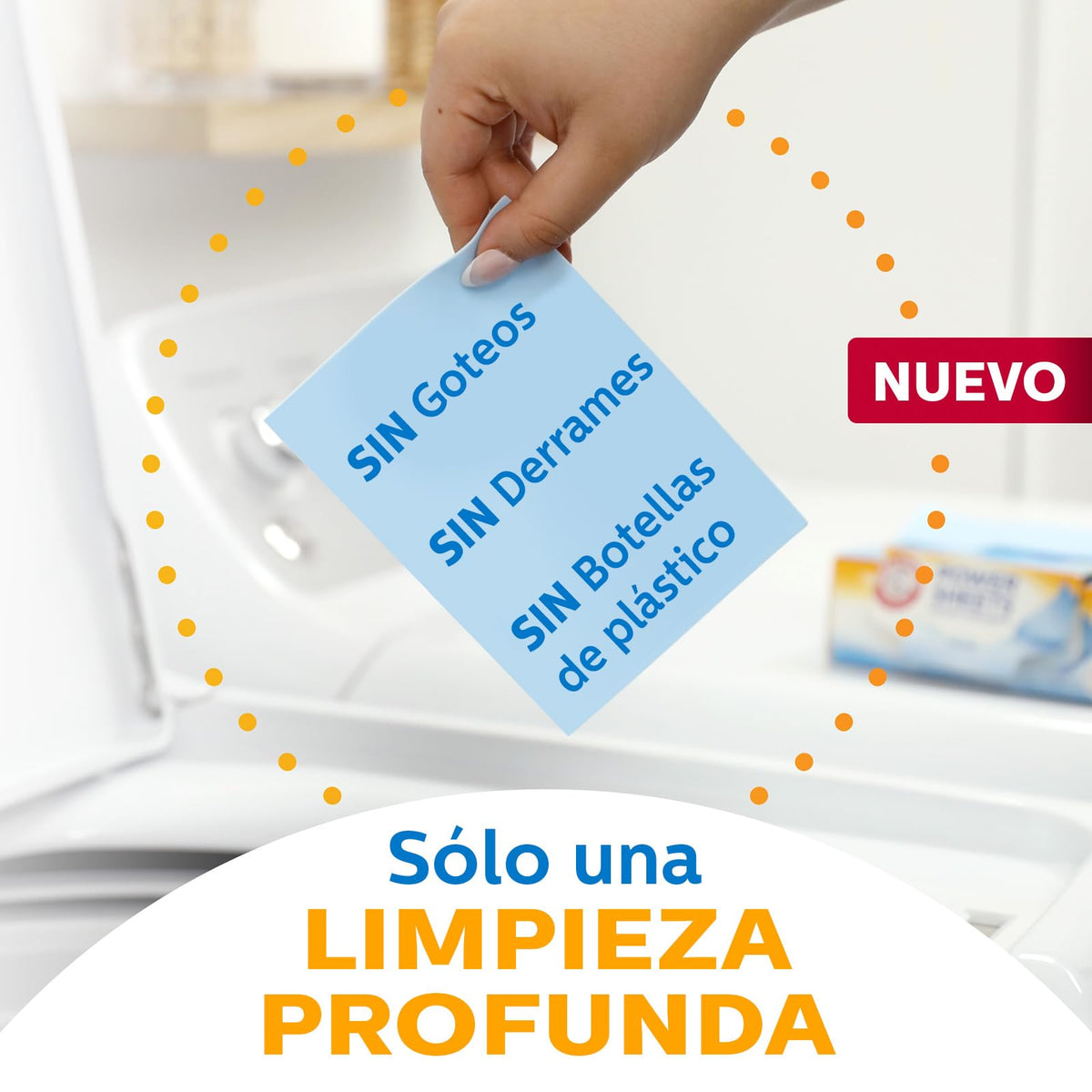 Arm & Hammer Power Sheets Caja con 50 Piezas. Detergente para Ropa en Láminas. Limpieza Profunda, Rápida Disolución y Fresco Aroma. Sin Cloro, Empaque Reciclable. Funciona en Todo Tipo de Lavadoras