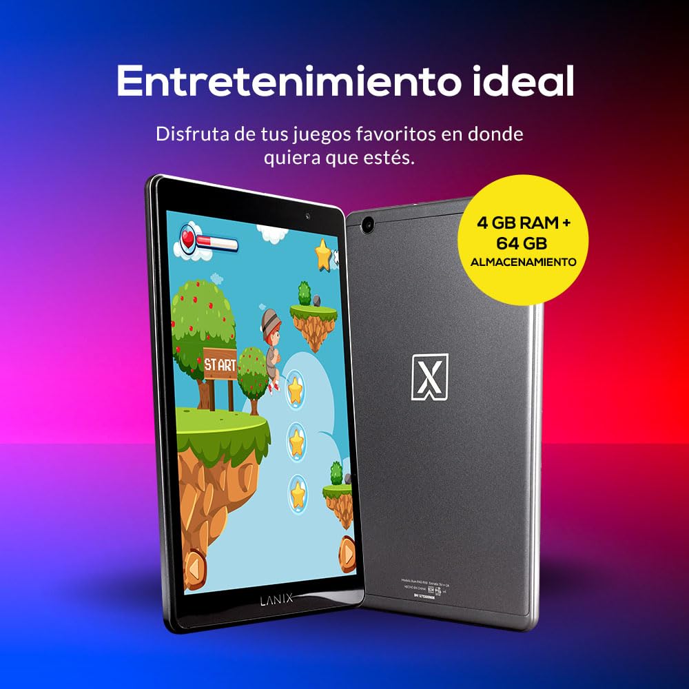 Lanix Ilium Pad RX8 V6 Tablet 8" IPS 800x1280, Rockchip RK3562 Quad Core 2GHz, 4GB RAM, 64GB, Android 14, Cámara 5MP+2MP, Batería 4000mAh, WiFi 802.11 b/g/n, Bluetooth 4.0, USB-C, Negro
