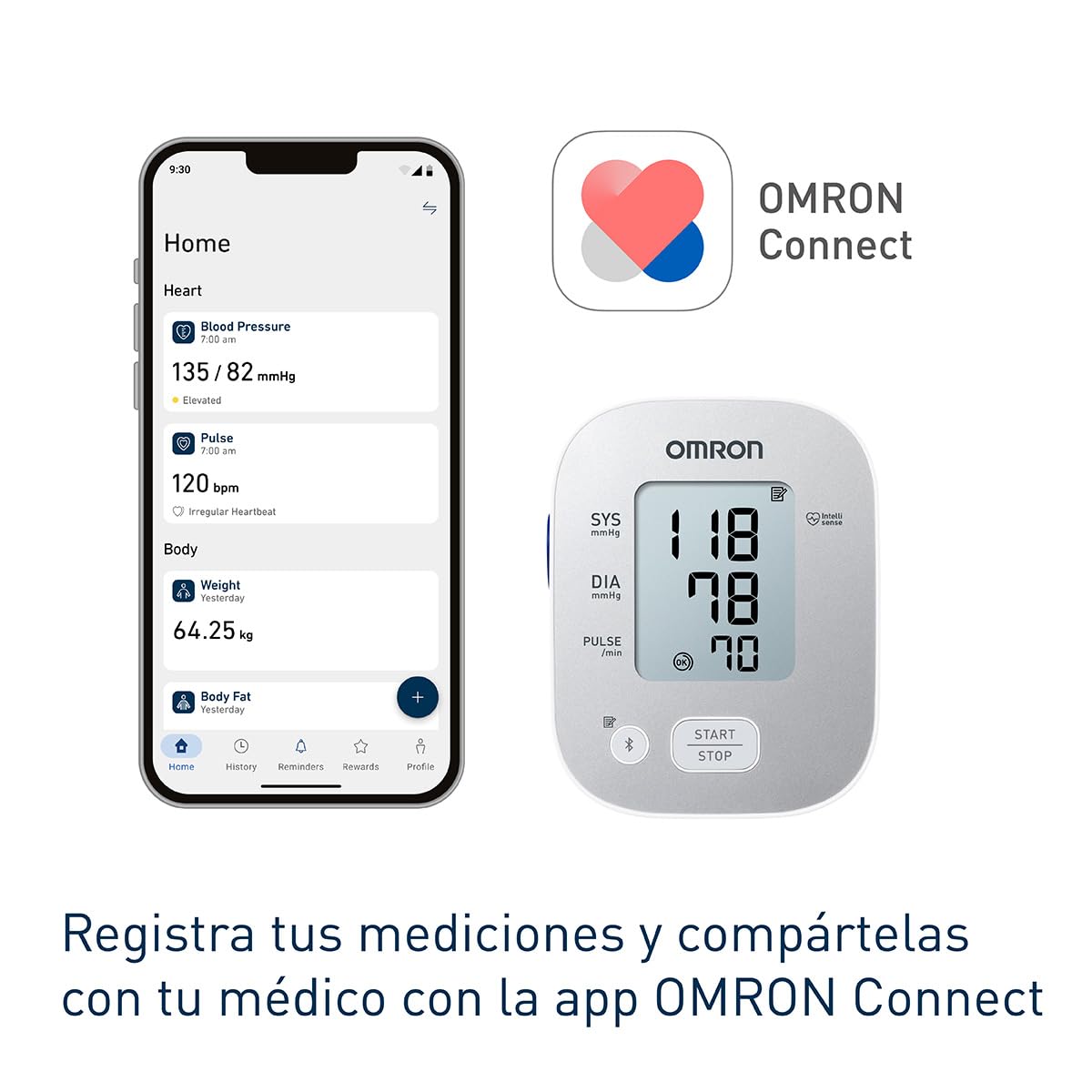 OMRON Baumanómetro automático de brazo 7144T con bluetooth, guía de ajuste de brazalete, compatible con app OMRON connect
