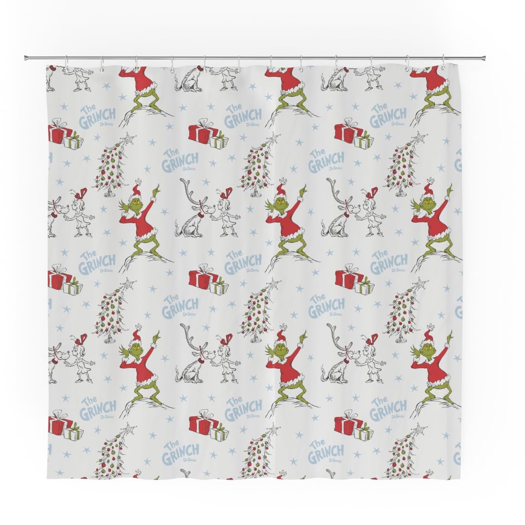Franco Grinch - Cortina de Ducha de Microfibra para baño navideño, 72 x 72 Pulgadas (Producto con Licencia Oficial) - 182.9An x 182.9Al cm (1 Paneles) - Grinch - Lil Cindy Lou
