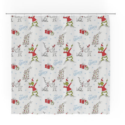 Franco Grinch - Cortina de Ducha de Microfibra para baño navideño, 72 x 72 Pulgadas (Producto con Licencia Oficial) - 182.9An x 182.9Al cm (1 Paneles) - Grinch - Lil Cindy Lou