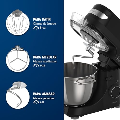 Oster Batidora Planetaria 850 W con 12 Velocidades y Tazón de 4 L | Mezclas homogéneas con cuchilla Quad de acero inoxidable, incluye 4 accesorios, negro, FPSTSMPL2B
